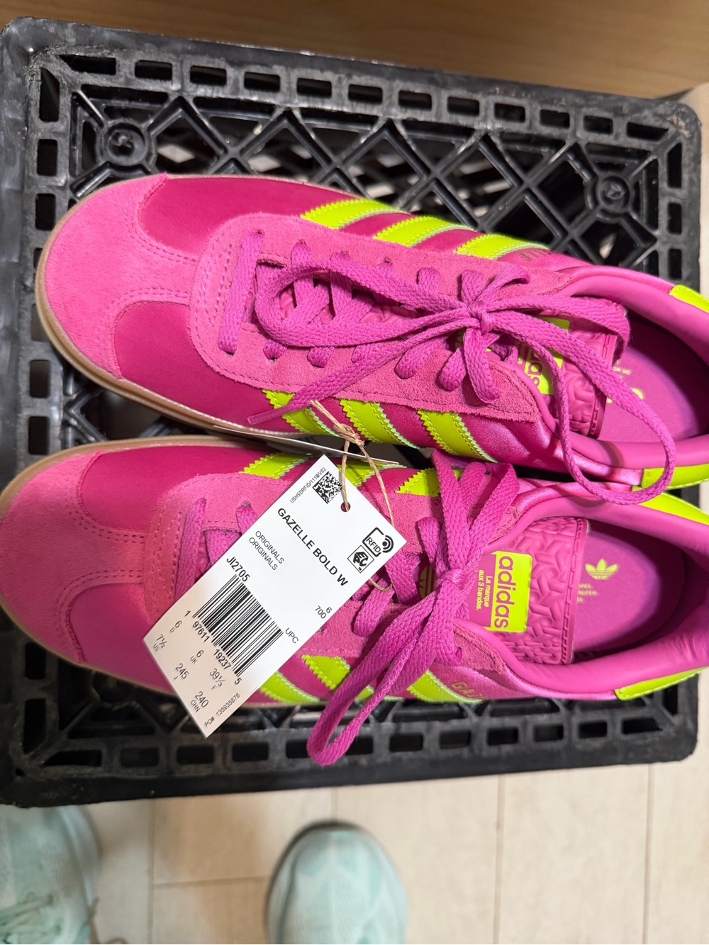 Adidas Gazelle Bold Pink and Neon Yellow Women's Classic Sneakers - Picture 2 of 7